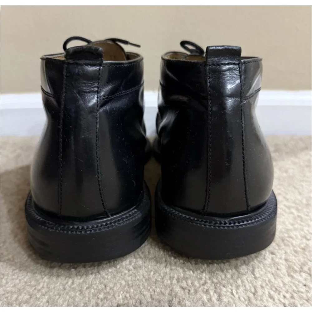Kenneth Cole Mens 11.5 Black Leather Cap Toe Chukka Boots Lace Up Dress Shoes